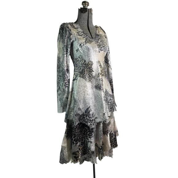 Komarov Other - Vintage Komarov Outfit Skirt Top M Leopard Print Crinkle Y2k Midi Lace Animal